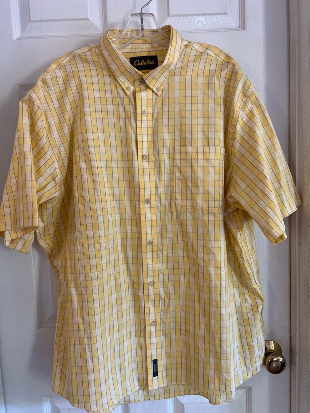 Cabela's Butter Yellow plaid short-sleeve button Men’s Shirt 2X Cotton Preppy